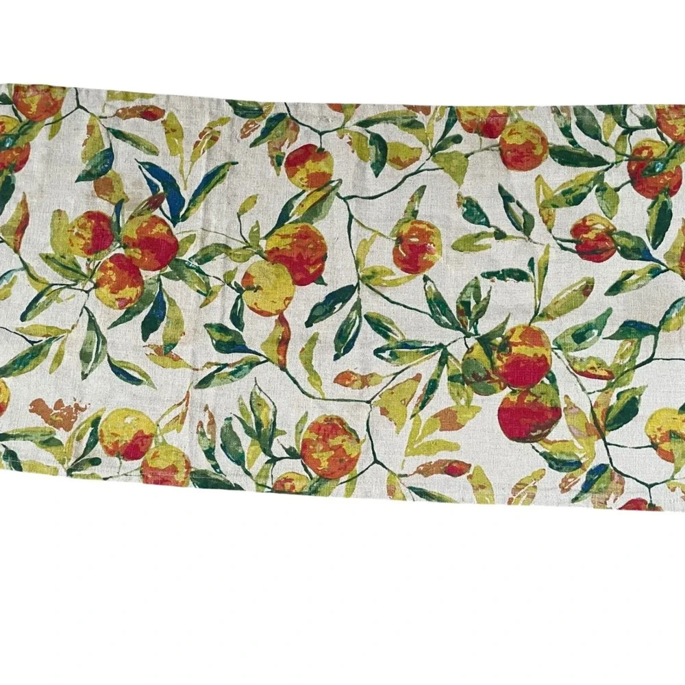 World Market Table Runner 100% Linen Green Orange Fruit Peaches Vibrant 16 x 90‎